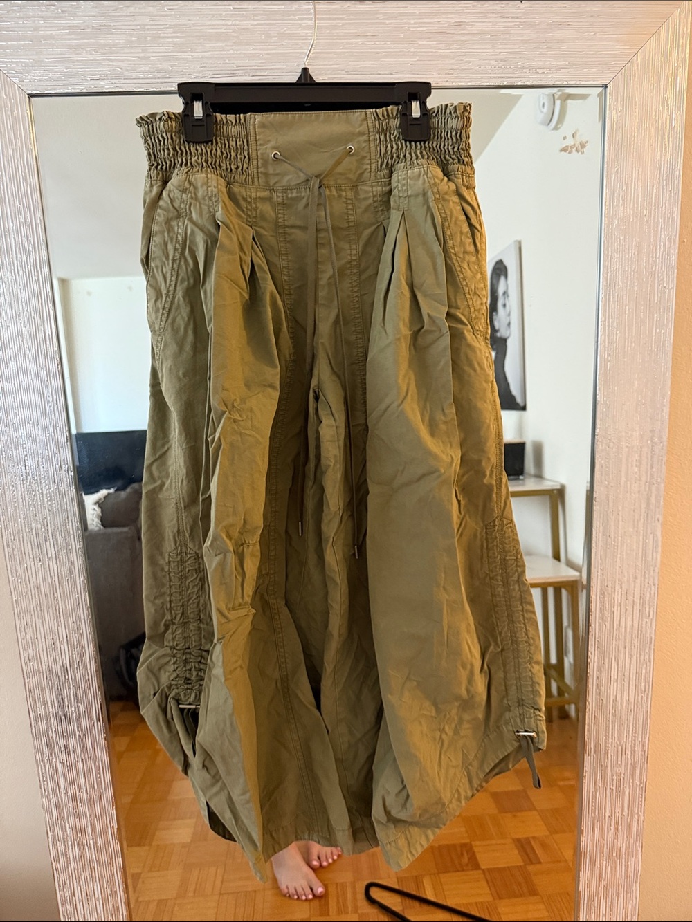 Anthropologie Olive Green Smocked-Waist Utility Pants